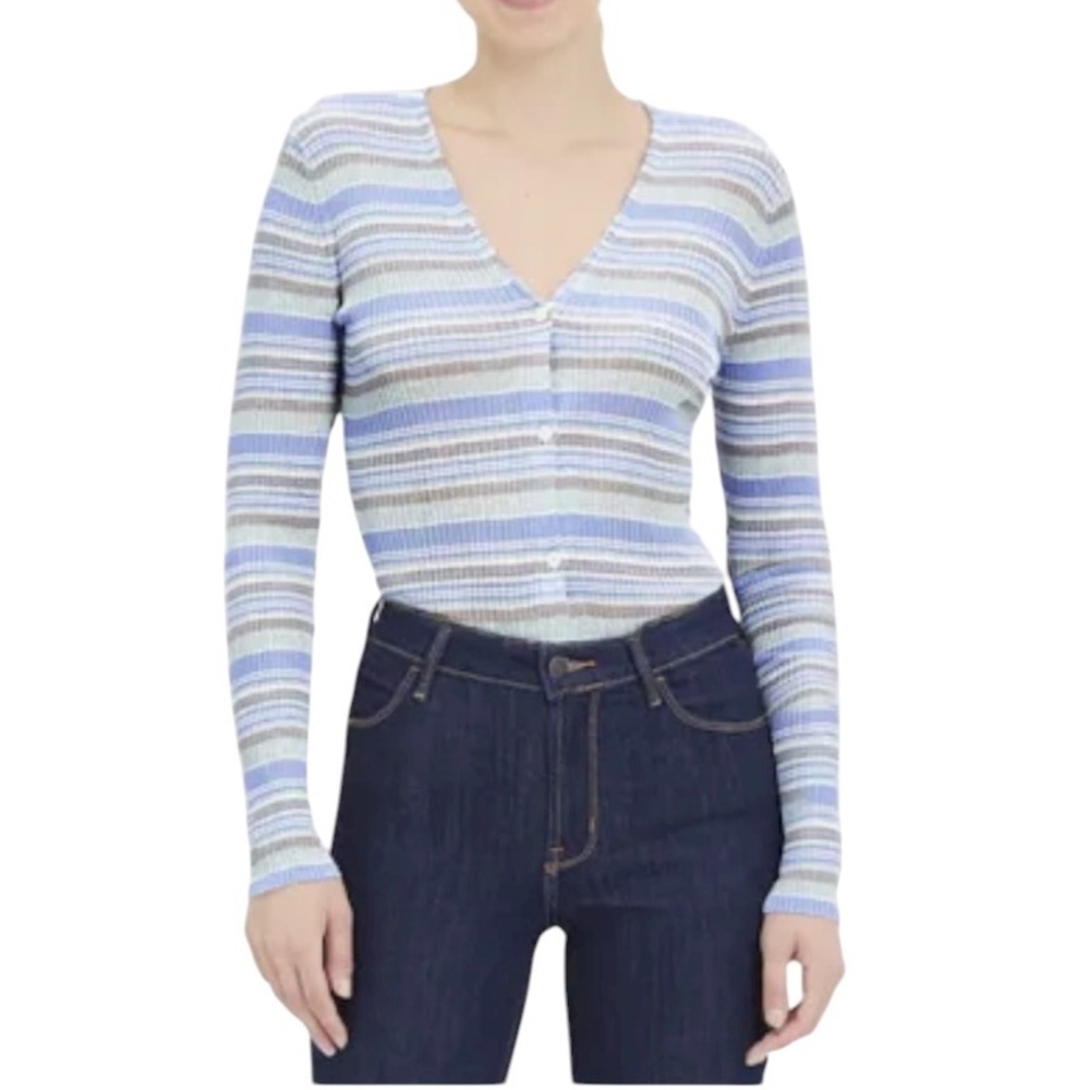 Theory Striped Cardigan in Washable Silk